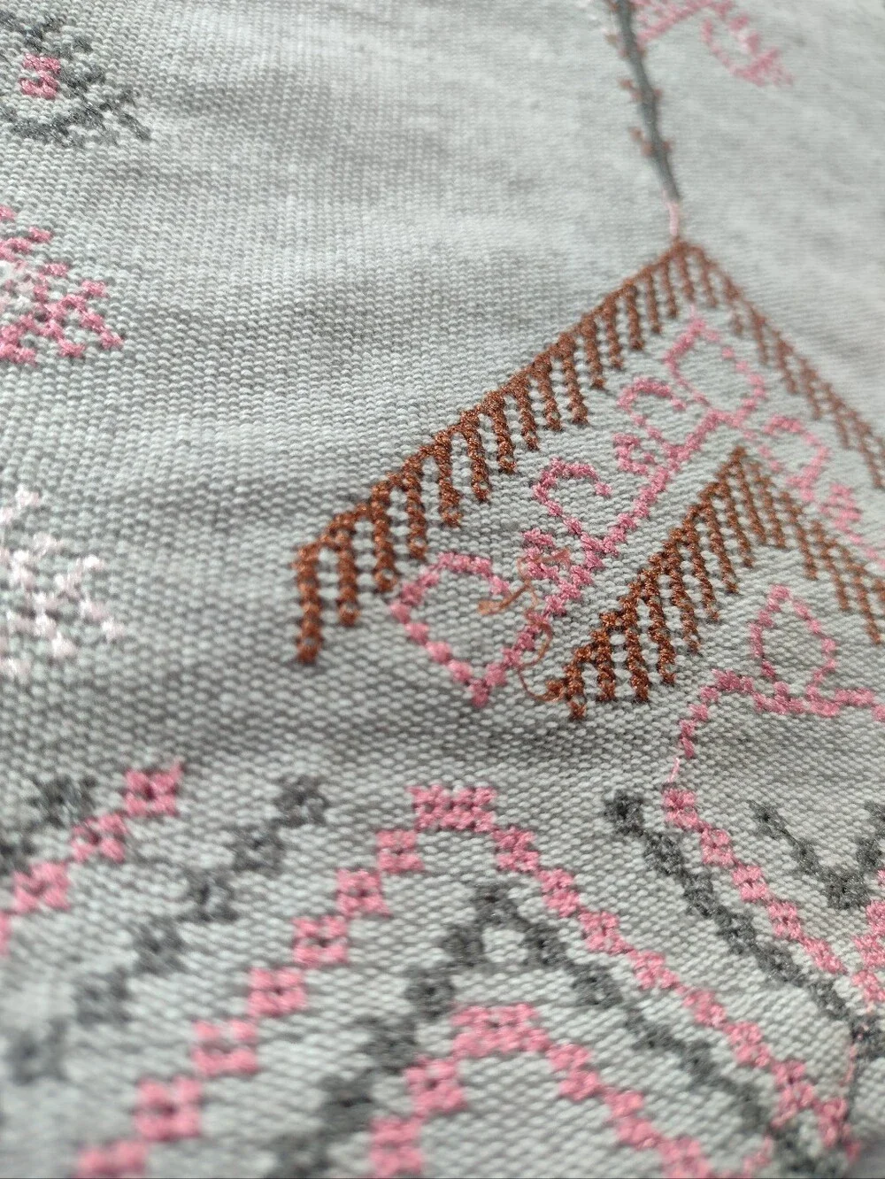 Anthropologie Cotton Linen Embroidered Natani Curtain Single Panel Grey Pink